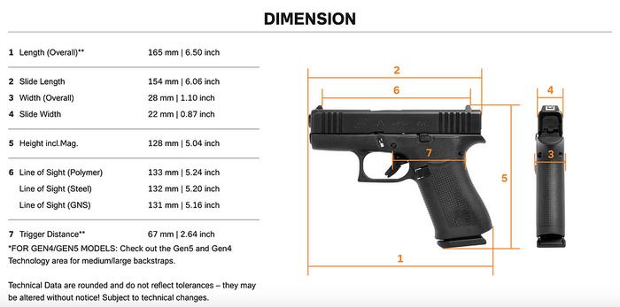 Glock 43X Dimensions